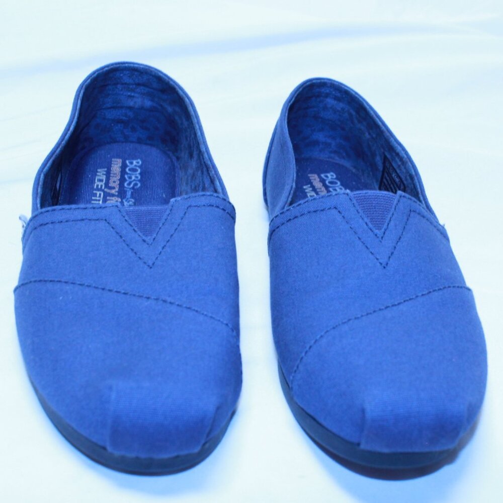 Skechers Bobs Size 6.5 Wide Peace & Love Navy Blue Memory Foam Flat Shoes 33645W